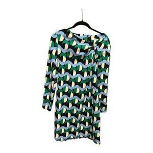 NWT London Times Geometric Long Sleeve Dress - Green, Blue, Black Size 12